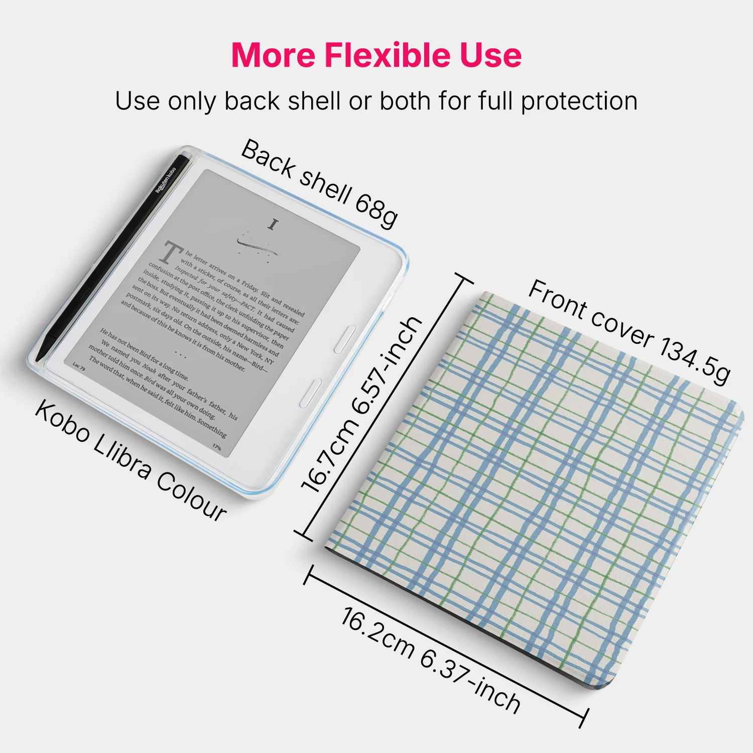 Murmole for Kobo Libra Colour Libra2 Detachable Magnetic Case Cover Acrylic Clear Back Sleep Floral Grid