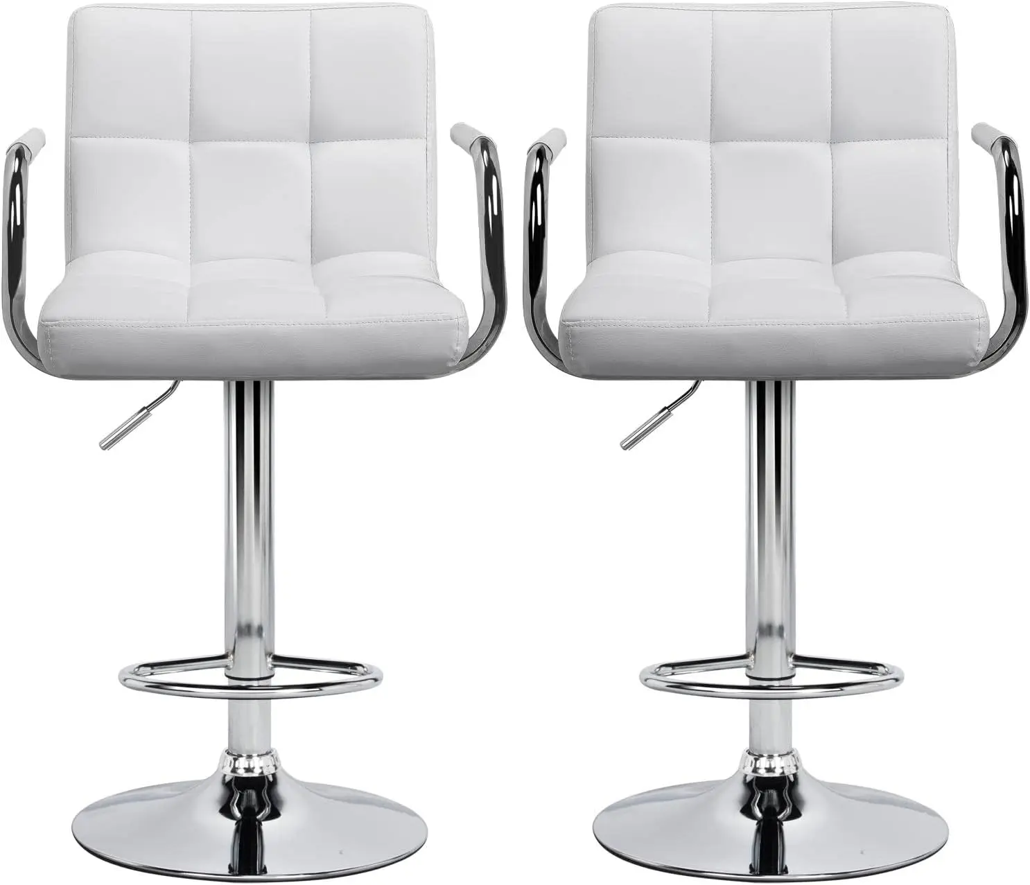 

2pcs Adjustable Bar Stools Barstool with Back and Arms Leather Swivel Barstool Chairs w/Gas Lift for Home/Office/Bar Use,White