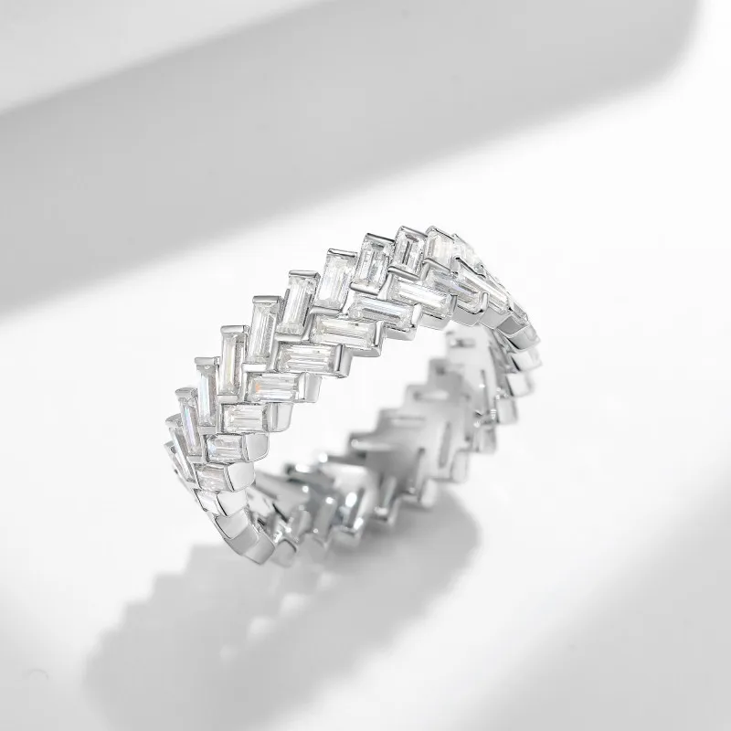 

Rectangular Moissanite Ring Full Diamond S925 Silver Gold Plated Unisex Ring