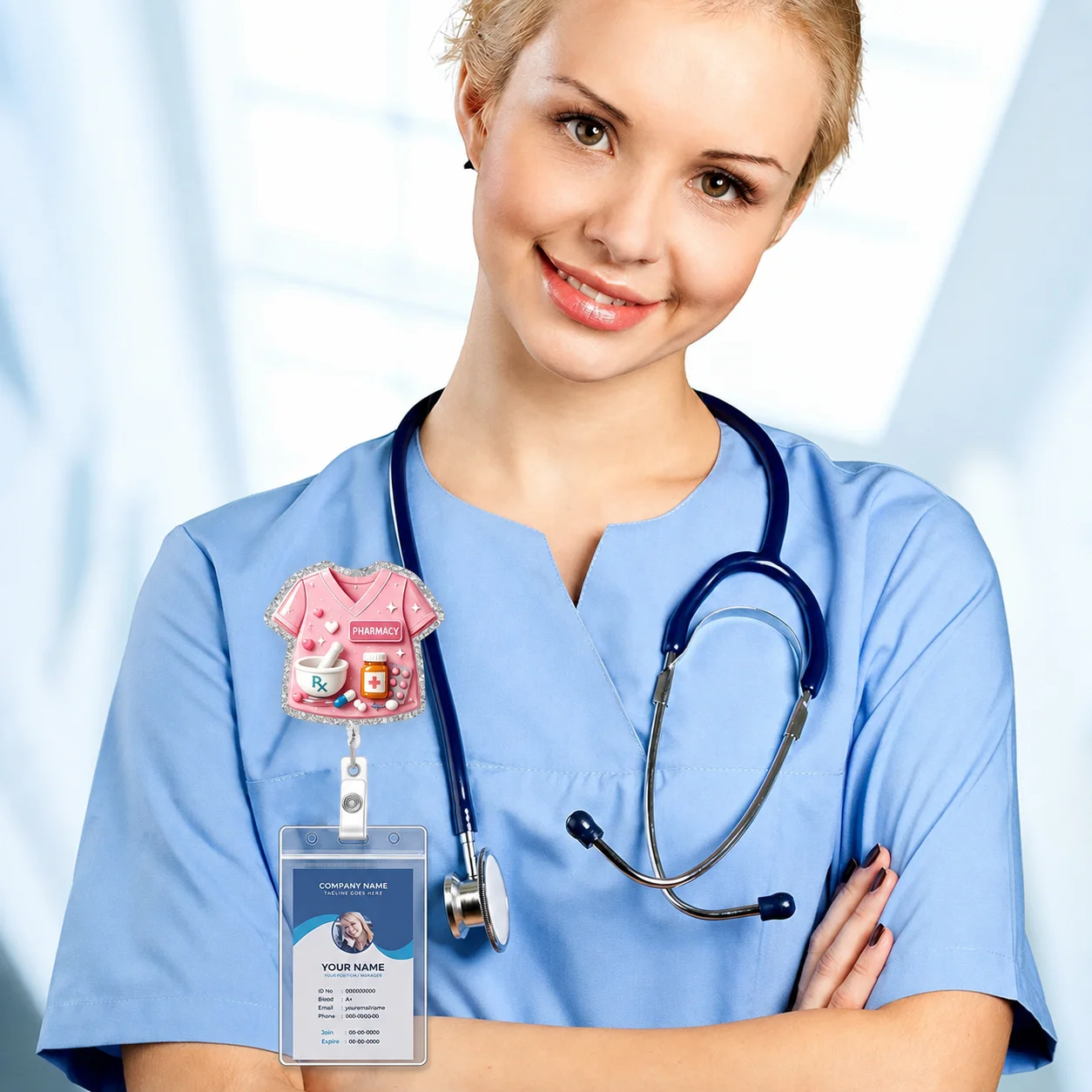 Retractable Badge Reel Stylish Rotatable Id Holder Glitter Acrylic Id Holder Flexible  Badge Reel For  Nurses