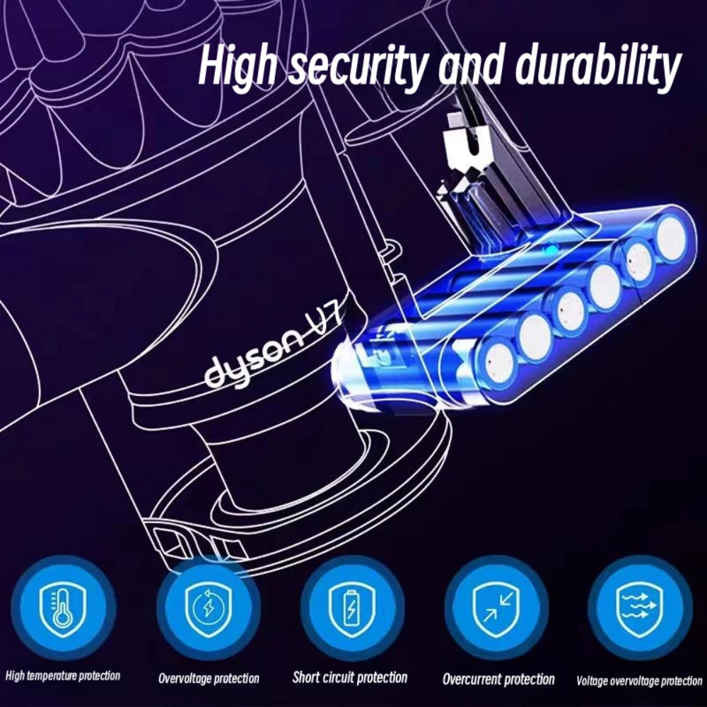 

For Dyson V7 Battery Replacement for Motorhead Pro Trigger V7 Animal Car+Boat Fluffy SV11 6800mAh 21.6V Lithium Battery