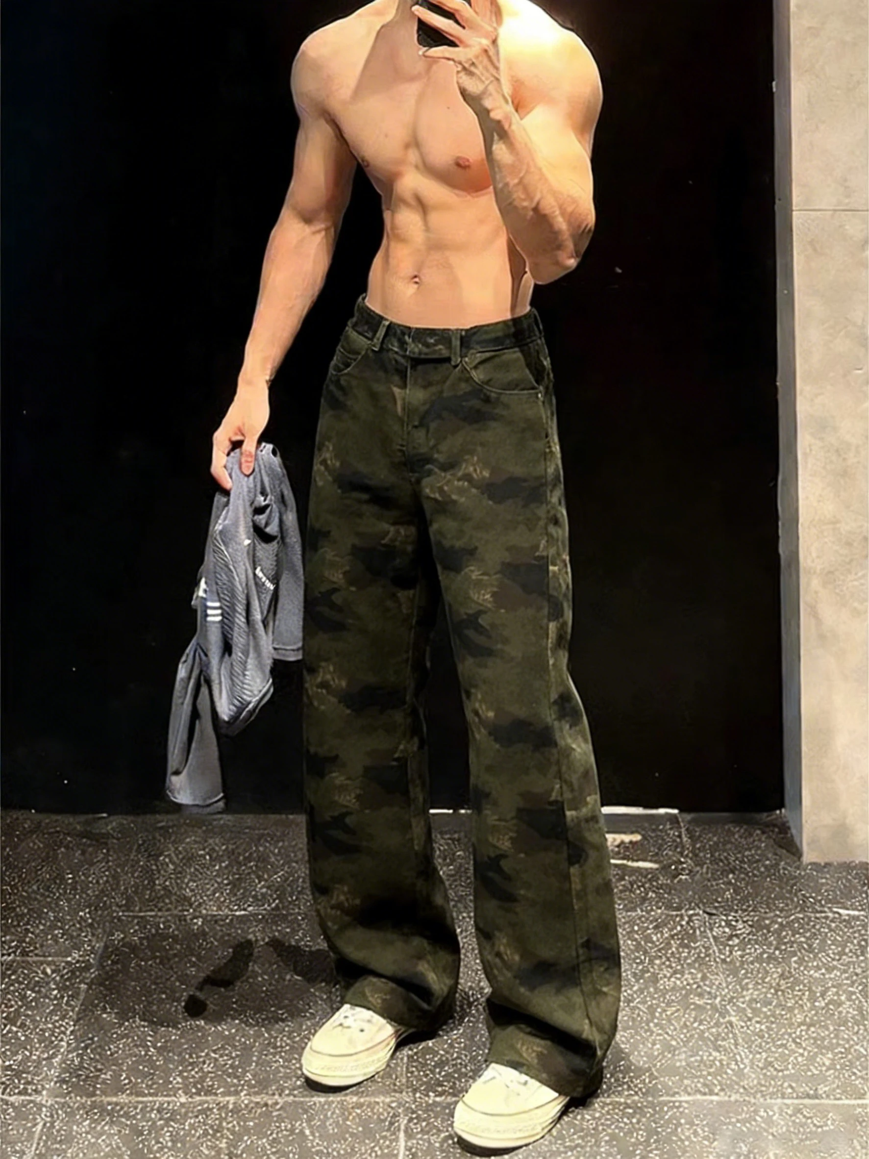 

Military een Camouflage Men's Jeans Spring Autumn American Retro Straight Leg Workwear Trousers Cleanfit Knife Flared Jeans