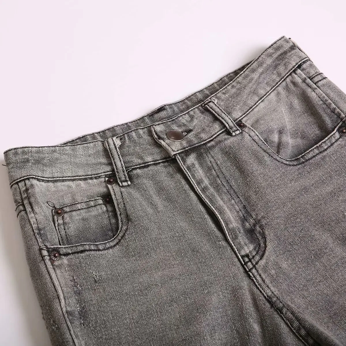 Shorts jeans casual para mulheres, shorts retrô buraco, zíper de cintura alta, moda feminina, novo, 2024