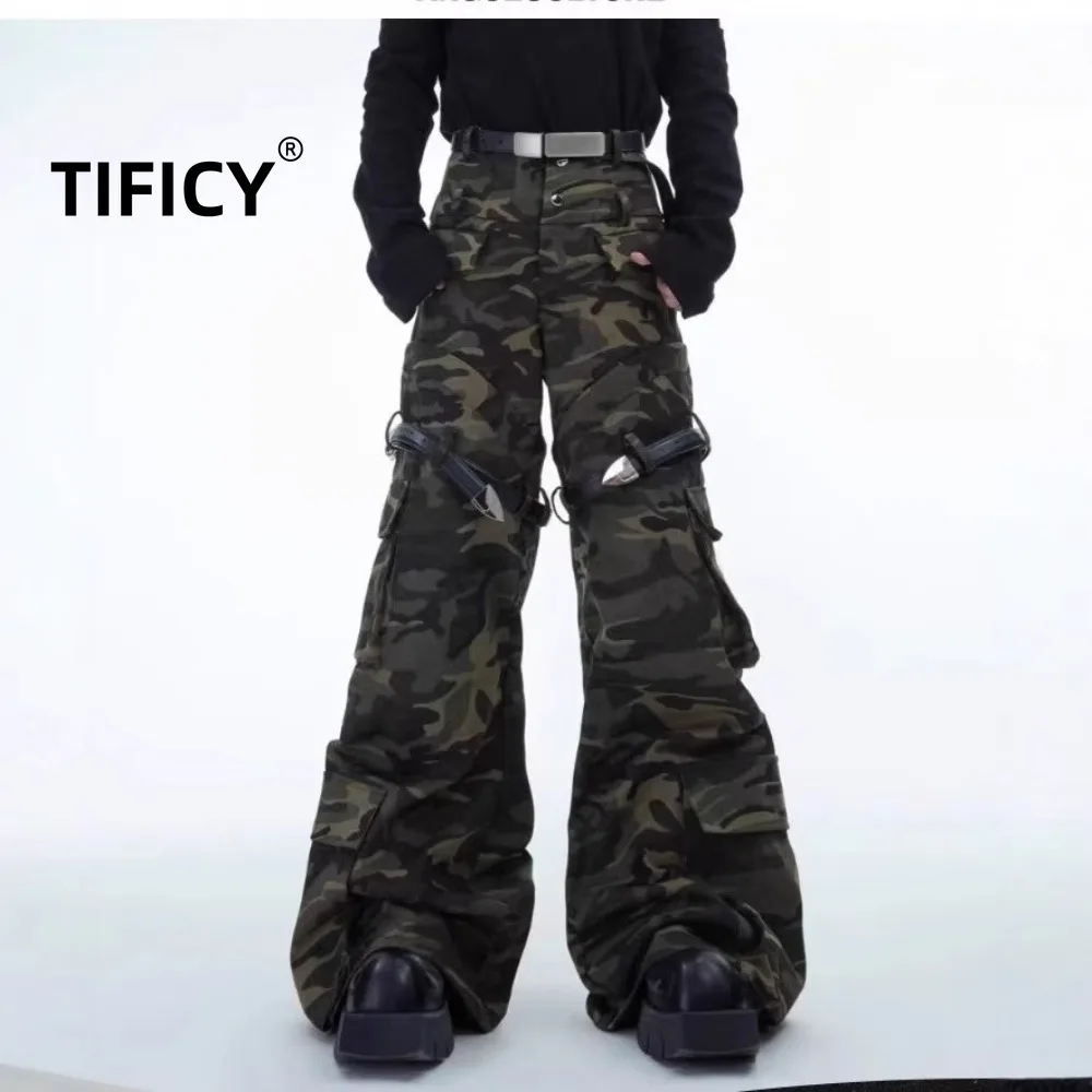 

Heavy Duty Leather Belt Men's Design Sense Camouflage Work Pants Loose Washed Retro Pants Men Clothing Streetwear