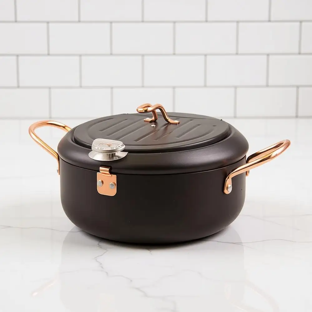 

Deep Fryer Pot 2.3L Fahrenheit Thermometer, Nonstick Coating, Easy Clean, Fast Heat, Black Oil Fryer, 8.2inch Deep Frying Pot