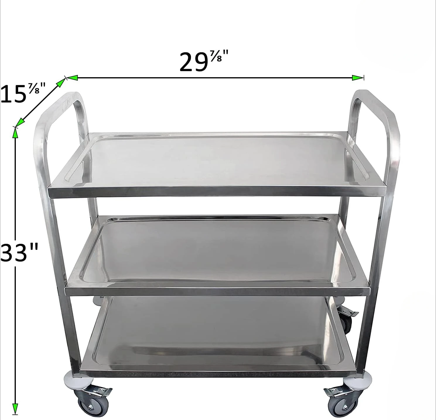 Stainless Steel Dining Cart - 3 Shelf Heavy Duty Utility Cart on Wheels (Small - 30