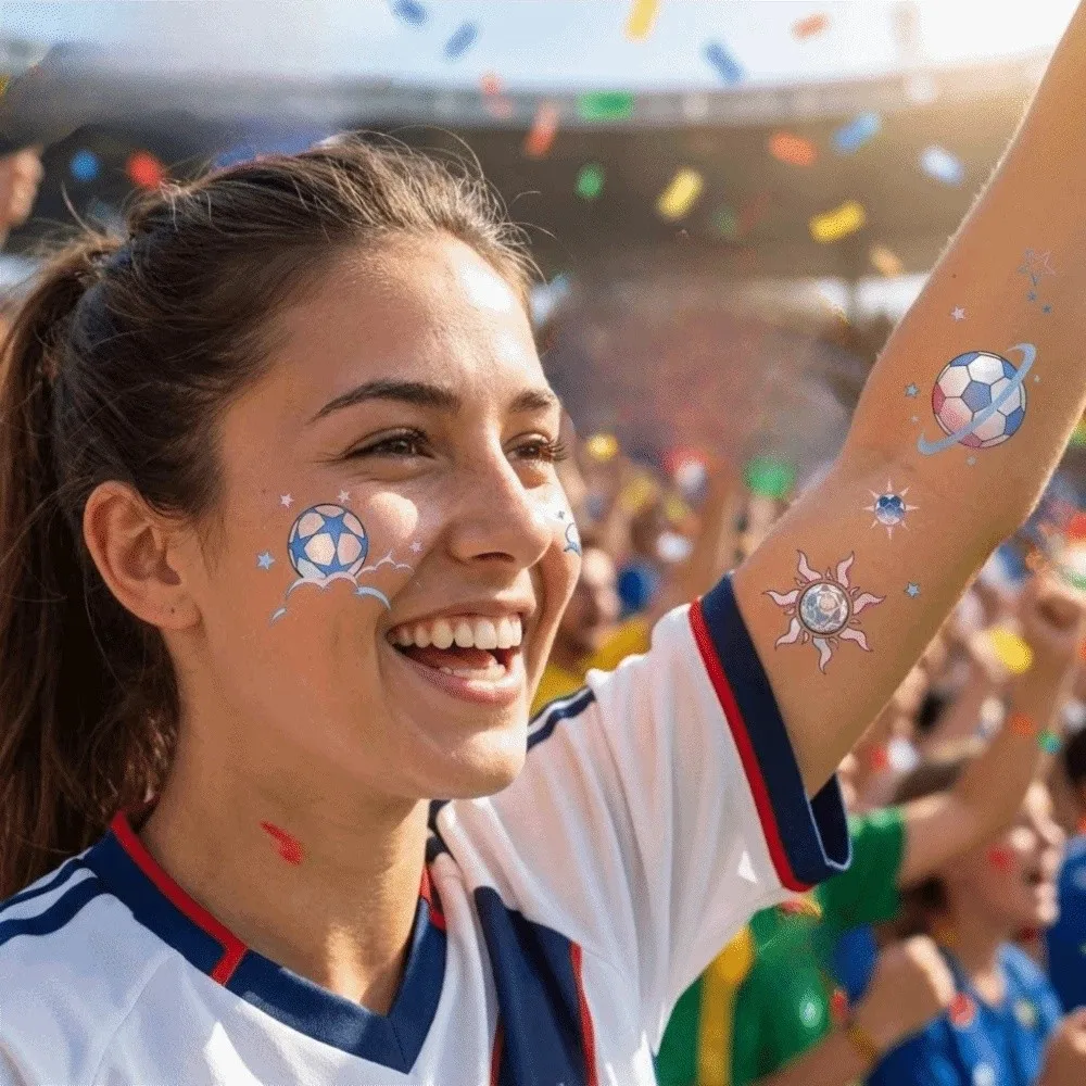 

Athletes Watercolor Soccer Them Temporary Tattoos Cartoon Ball Body Stickers Gradient Disposable Temporary Makeup Tattoos Fans