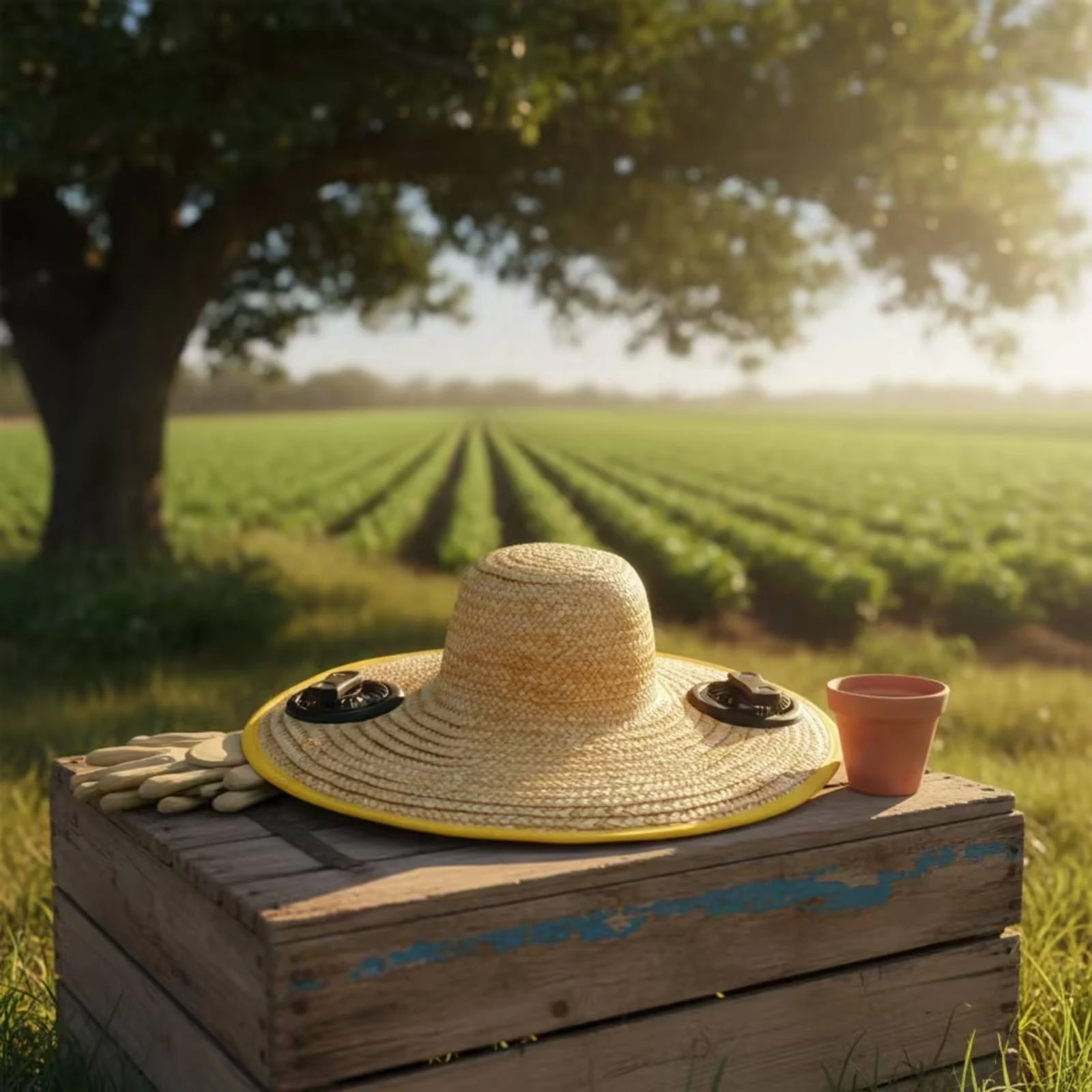 Hat with Fan Wide Brim Straw Sun Hat Cooling Breathable for Gardeners, Gardening, Farming
