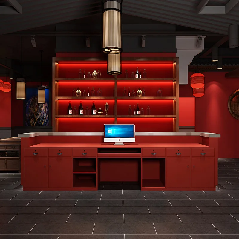 Konter Kasir Baja Tahan Karat Restoran Bergaya Cina Baru Konter Kasir Barbekyu Furnitur Sederhana dan Modis Cajero JT40C