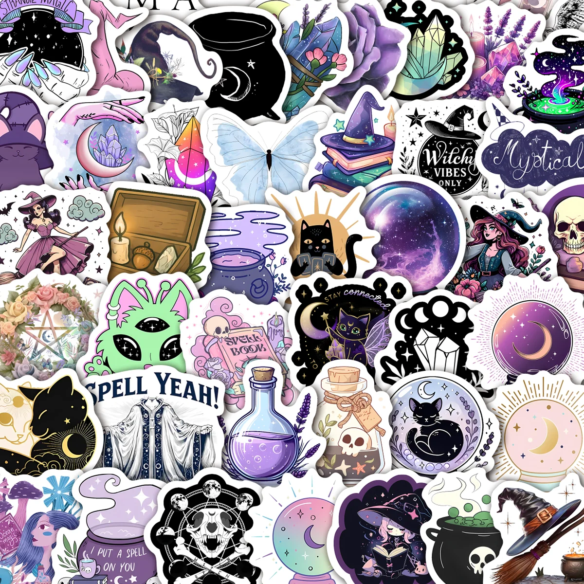 100pcs Celestial Witchcraft Vinyl Stickers | Mystical Illustration Decals for Planner, Diary & Wall Decor, DIY Crafters & Magic