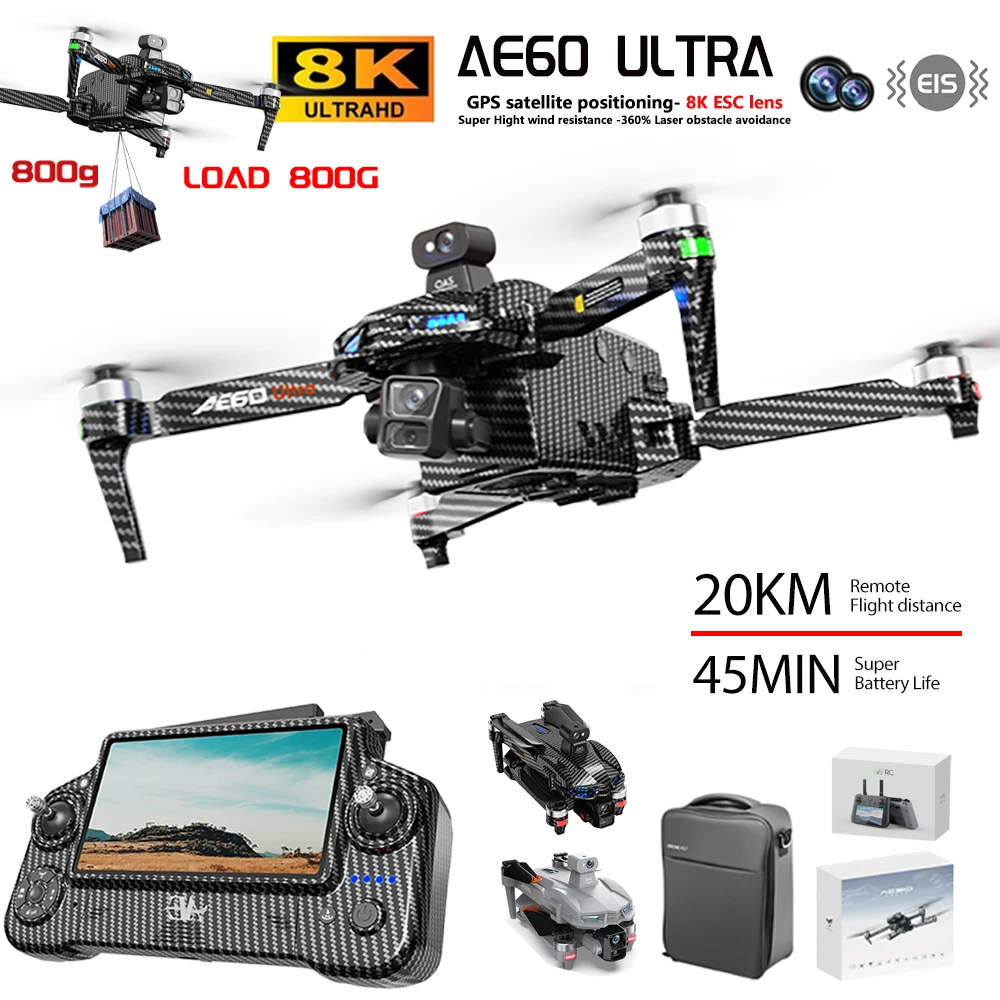 Drone AE60 4K Professional 5G GPS HD Dual Camera 3-axis gimbal Photography Brushless Foldable Quadcopter Load 800g 20KM Drones