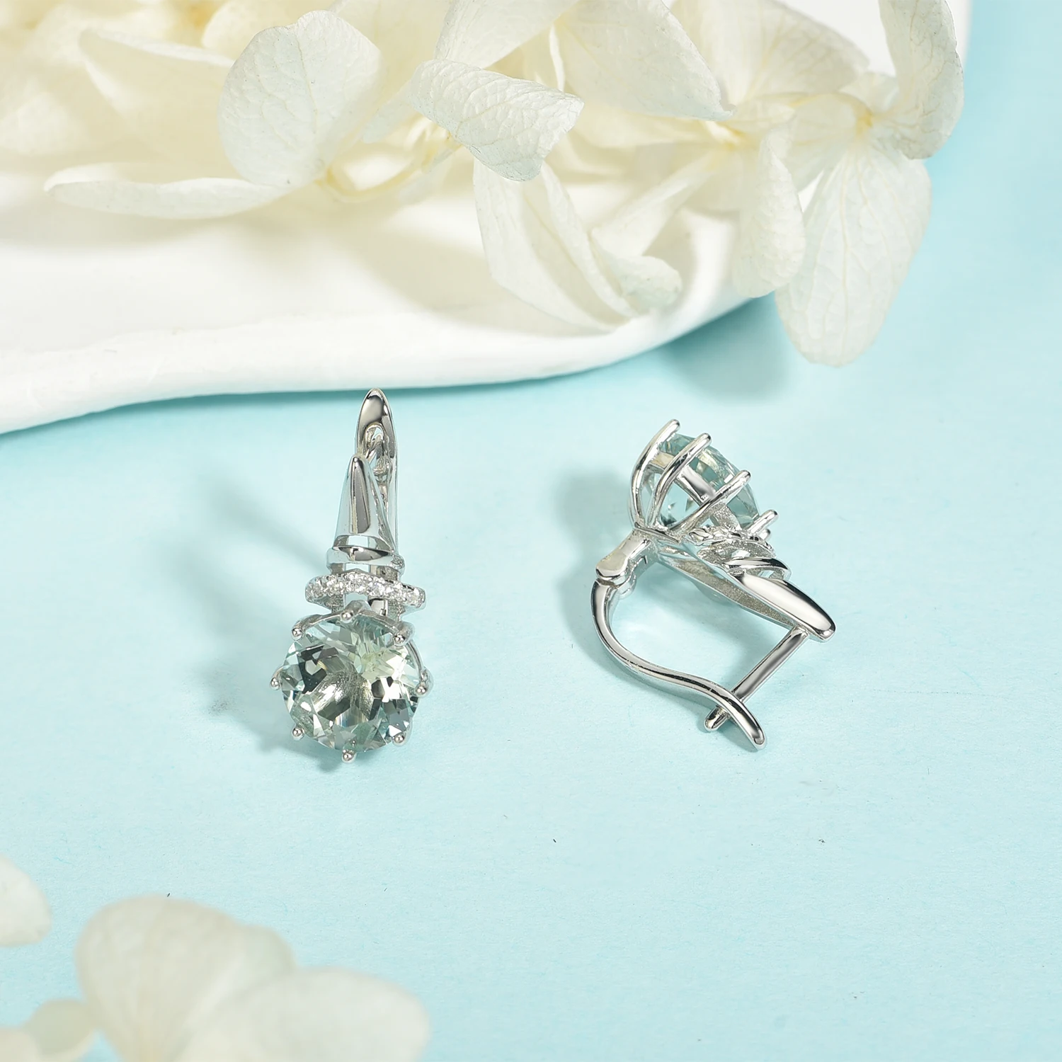 FFGems Classic Design 925 Sterling Silver Natural Green Amethyst Gemstone White Gold Feminine Earrings Fine Jewelry Nice Gift - view 2