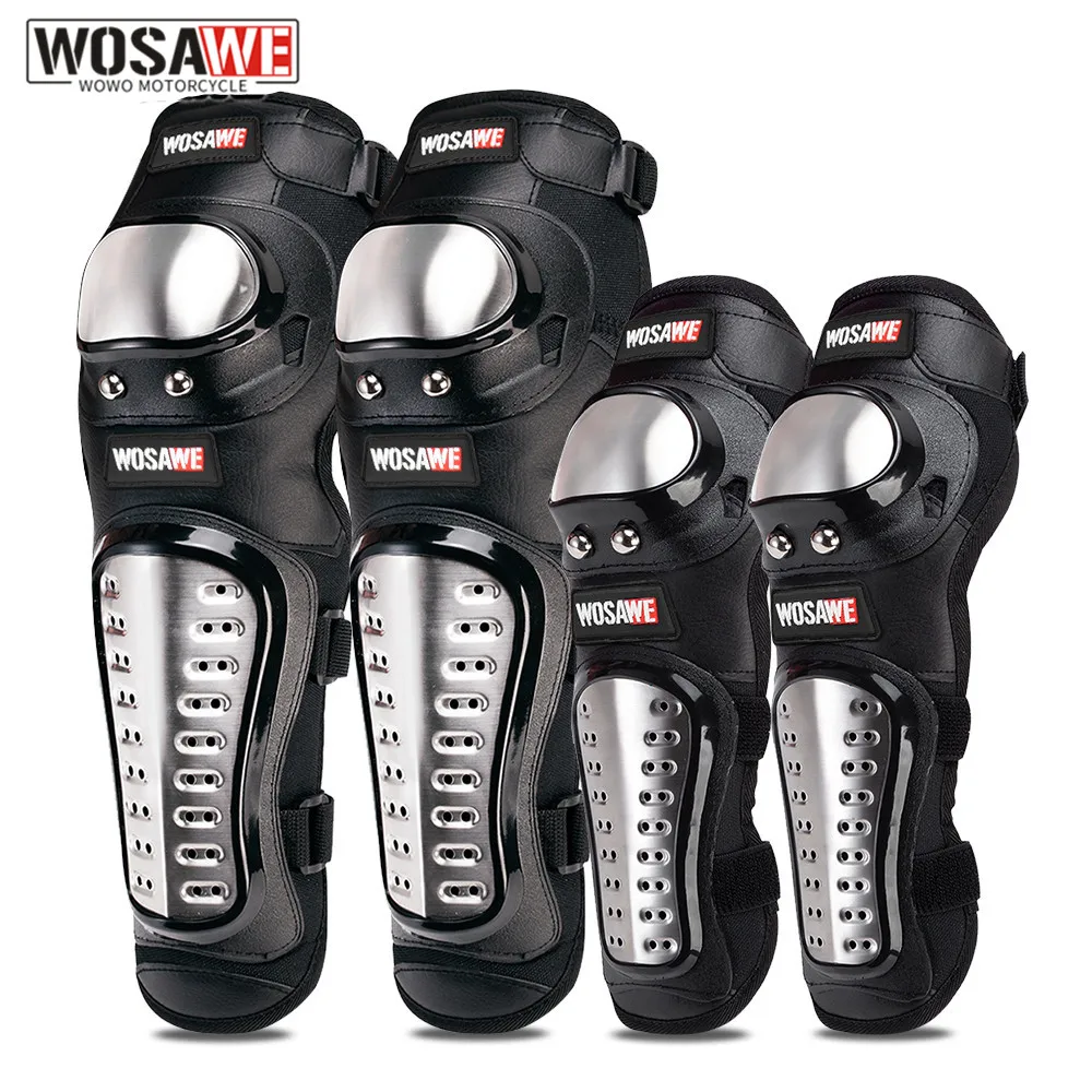 

WOSAWE Adult Motorcycle Knee Pads Stainless Steel Knee Guards Moto Racing Knee Protective Gear Kneepads and Elbowpads Kit