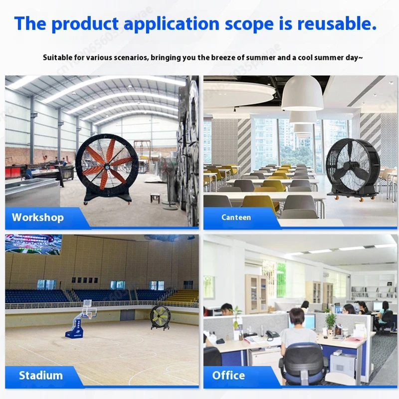 Industriële vloerventilator 220V werkplaatskoeling vernevelingsventilator met 360 °   Wielen Veiligheidsrooster 50dB Laag geluidsniveau voor ventilatie op grote ruimtes
