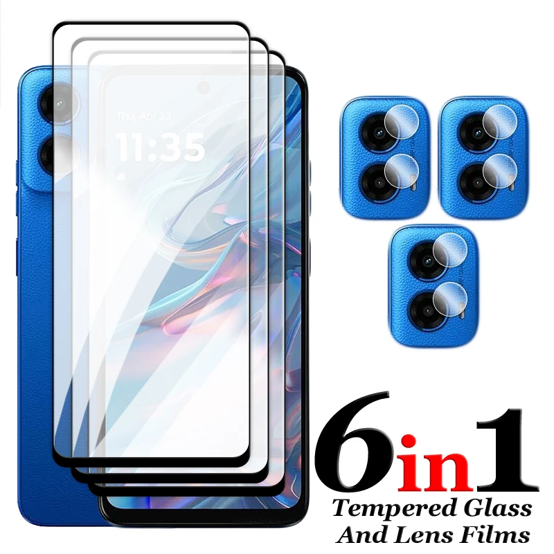 6in1 For Motorola Moto G45 Glass Moto G45 Tempered Glass 2.5D Full Cover Glue Screen Protector For Motorola Moto G45 Lens Film