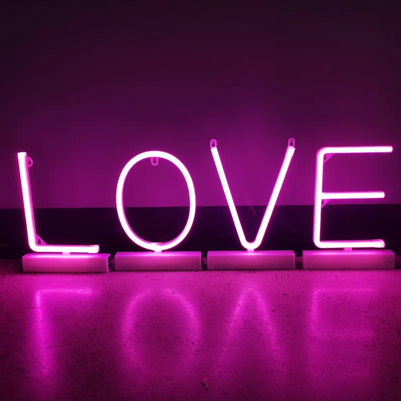 Pink Letter Neon Light with Stand DIY Name Sign Wedding Party Alphabet Number LED Night Lamp For Bar Advertising Logo Decor