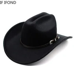 Nuevo Sombrero de vaquero occidental Vintage para Hombre, vaquera de Jazz para caballero con ala ancha de cuero, Sombrero para Iglesia, Gorras para Hombre