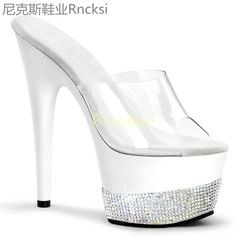 17cm Women\'s summer new sequins fashion wear Joker fishmouth stiletto heel with ladies sandals.