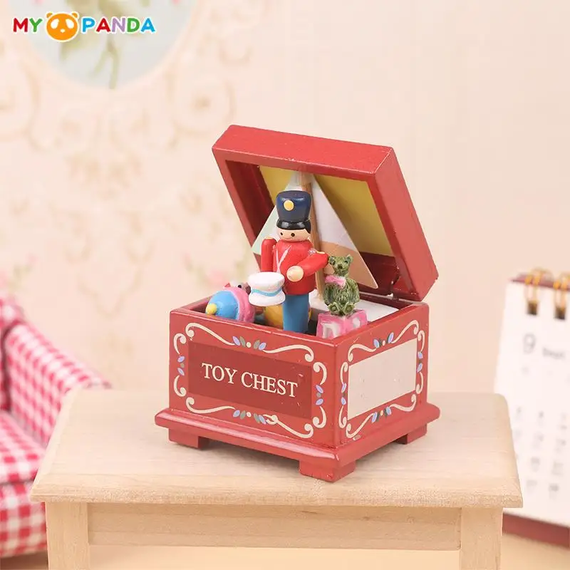 1:12 Dollhouse Miniature Christmas Toy Box Nutcracker Model Wooden Storage Box Doll House Life Scene Decor Accessories