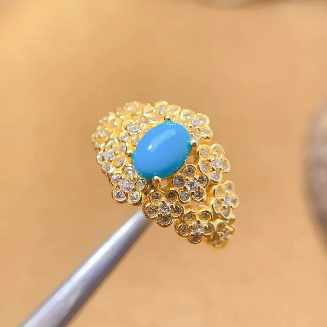 KJJEAXCMY Fine Jewelry Natural High quality Turquoise Women's Ring S925 Silver Electroplating Process Inlaid High Clarity Suppor