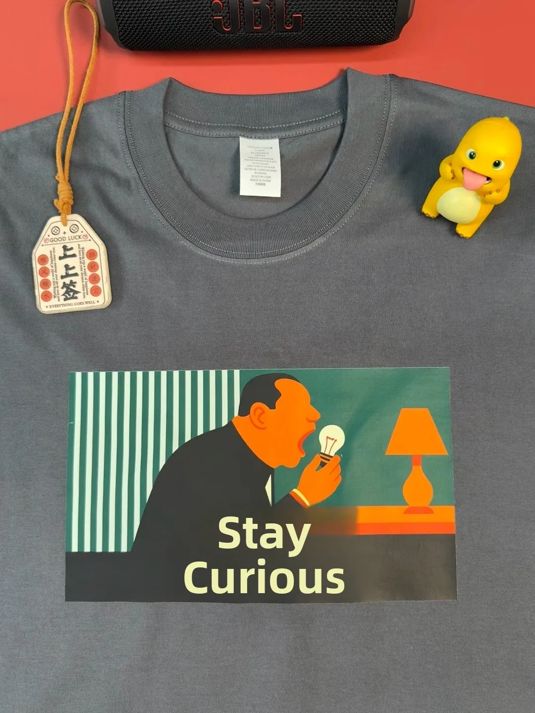 Short Sleeve T-Shirt Cotton Breathable Printed Curiosity Maintaining Northeast Family Photic Lamp Eating Fashionable Casual Wear