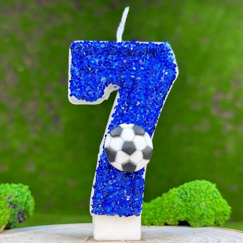 Blue Large Candles Football Birthday Decoration Gifts Children For Guests Candle Number Boy Halloween Party Memories Lamp Candle