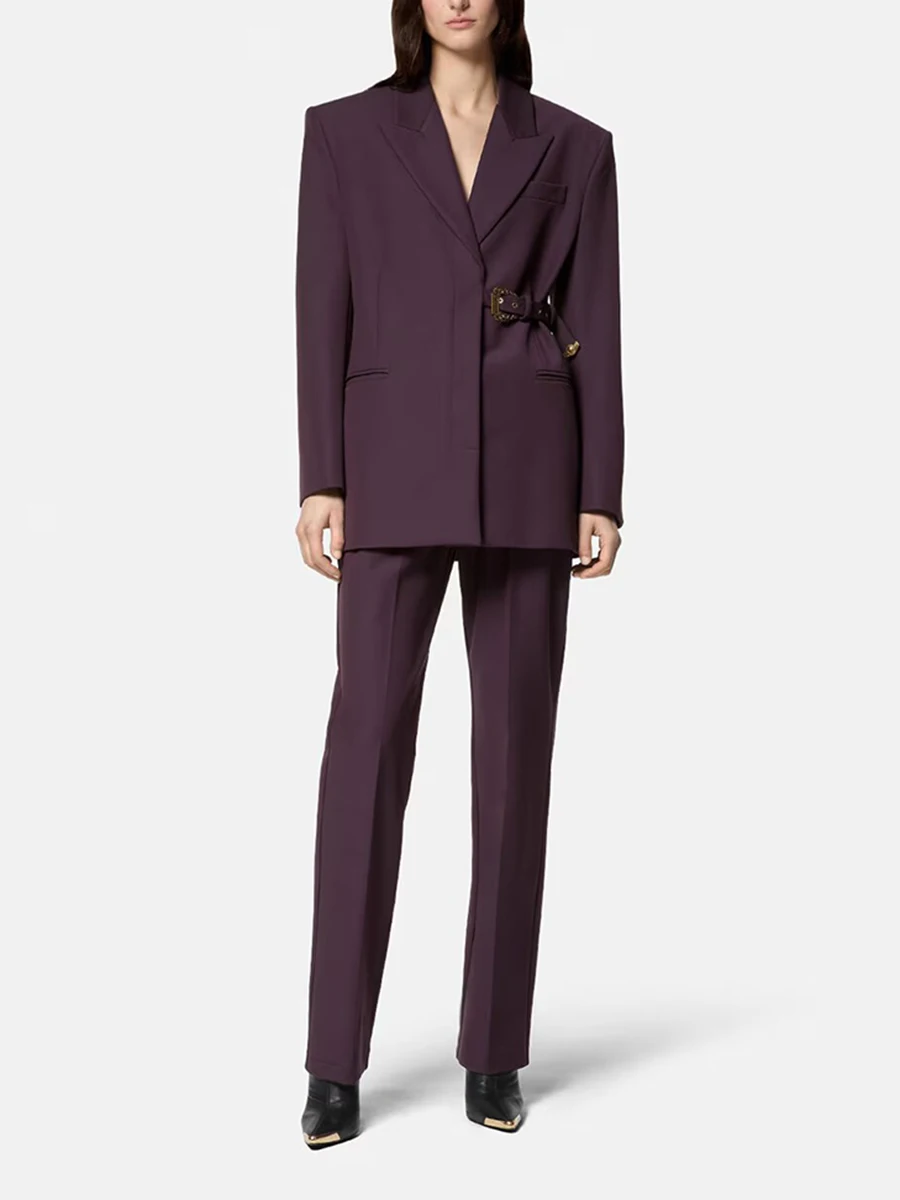 TWOTWINSTYLE Solid Spliced Belt Loose Blazers For Women Lapel Long Sleeve Temperament Patchwork Poctets Coats Female Fashion New