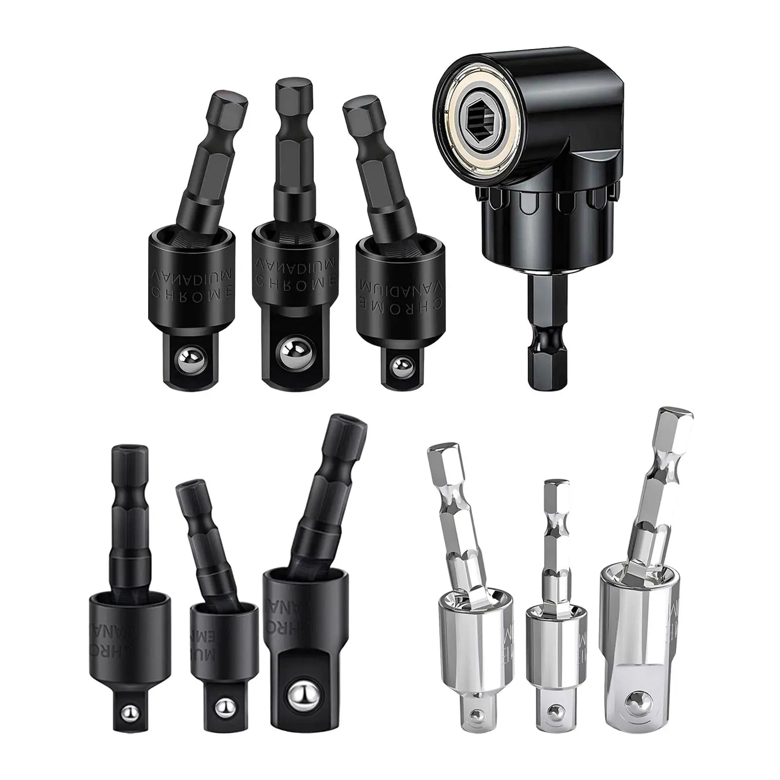 3 Pieces Power Drill Sockets Adapter Set for Household Vehicle Car Repair