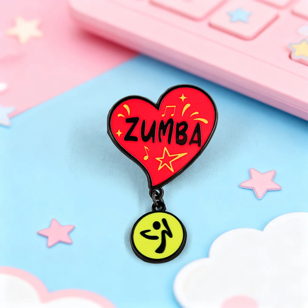 Zuumba Herzförmige Emaille-Brosche Tanzstar Musik Anstecknadel Fitness-Liebhaber Geschenk Schmuck für Kleidung Tasche – Detail 9