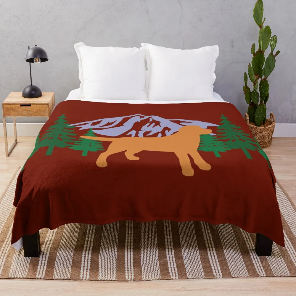 Red Fox Labrador Silhouette Evergreen Throw Blanket Polar Soft Plush Plaid warm for winter Hair Blankets