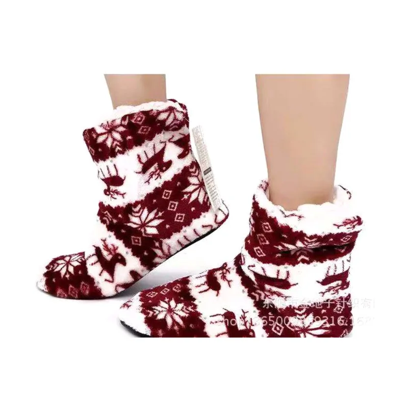 2024 Winter Women Warm Slipper House Fluffy Christmas Elk Fur Cotton Plush Skid Anti Indoor Flat Fuzzy Female Shoes Home Boots