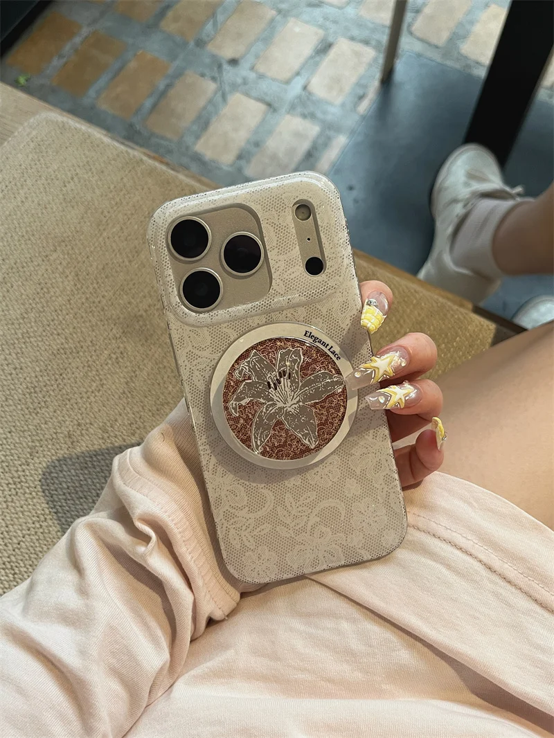 

New Fashion Cute Lace lily Phone Case For iPhone 17 Pro 14 15 Pro Max 14Pro Back Cover Shockproof Protective Cases 17pro