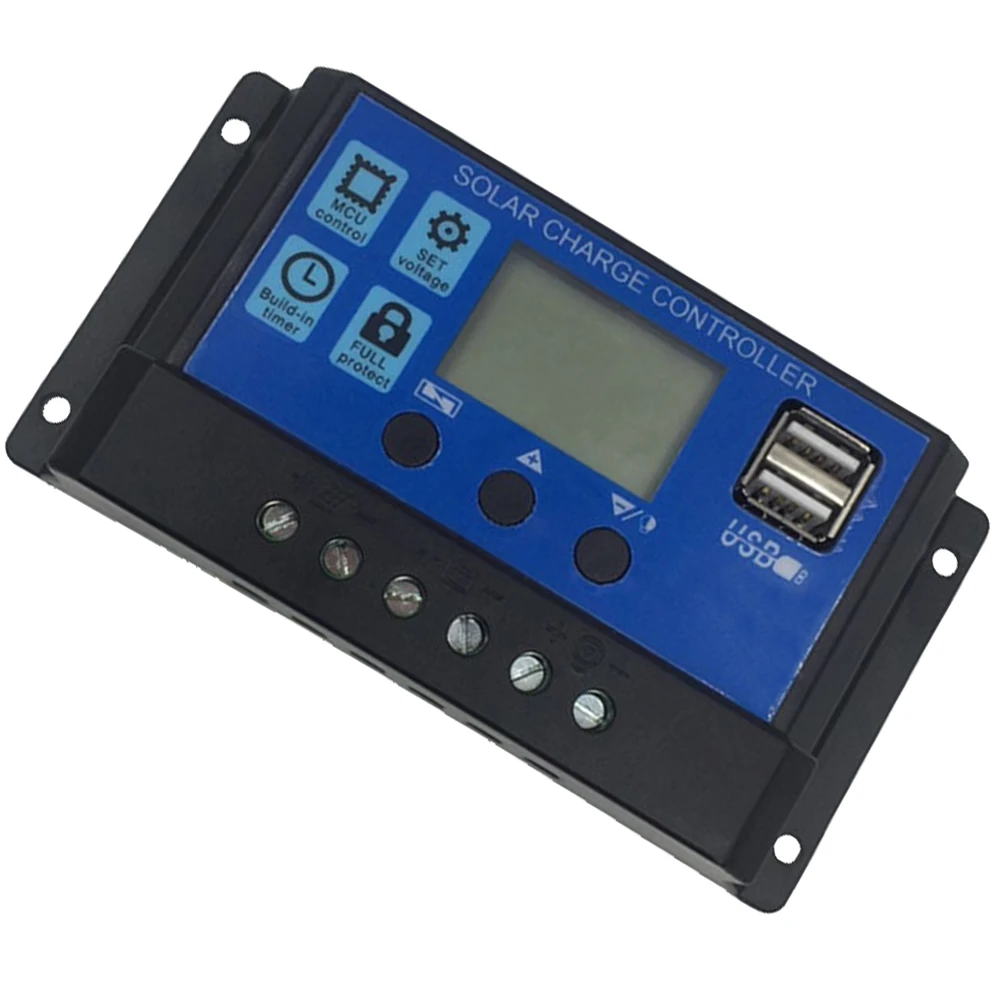 

10A Solar Charge Controller 12V Photovoltaic Panel USB Blue Regulator PWM Protection Dual LCD Display Home Industrial Use