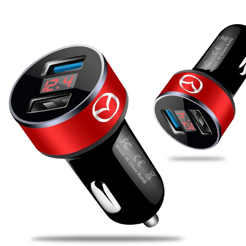 شاحن سيارة 2 منافذ USB شحن سريع شاشة ديجيتال شواحن السيارات لمازدا 2 3 4 5 6 7 8 9 323 626 CX-3 MX-5 30 RX-8 Axela #2