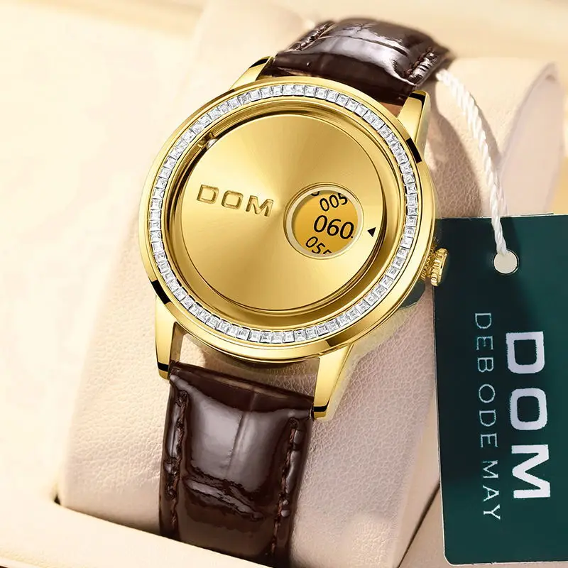 DOM 1759 New Original Factory Magnetic gold Trend Leather Women's Watch Female Student Quartz Minimalist Plant Fashion