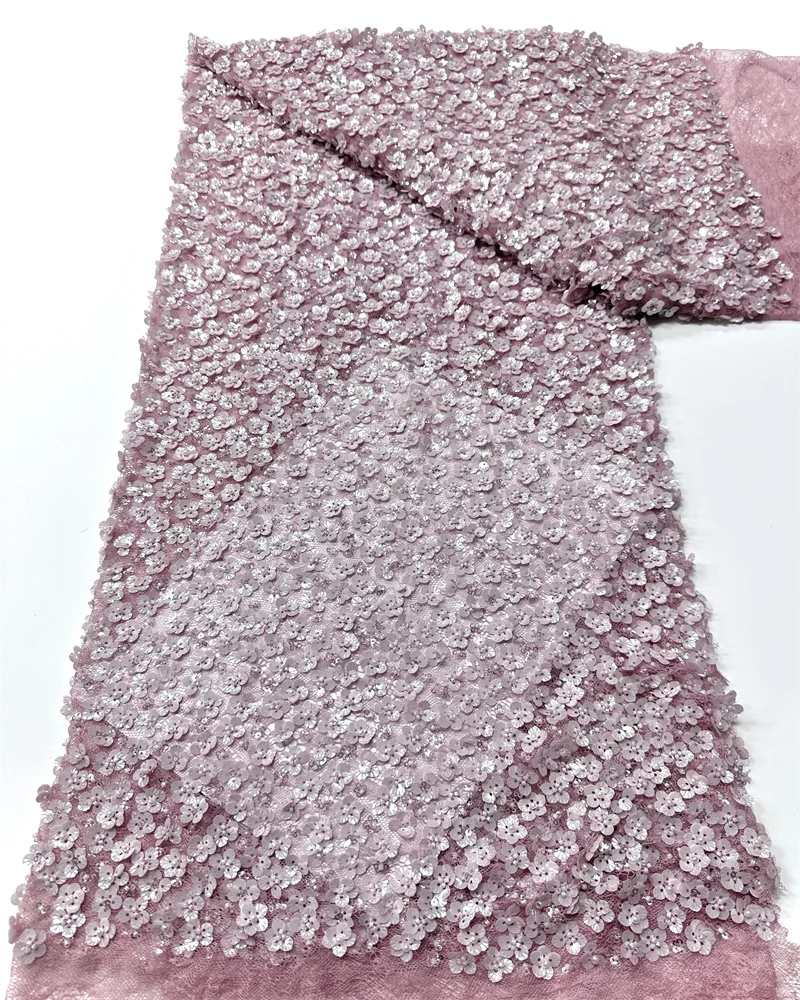 قماش دانتيل مطرز بالترتر الفرنسي الفاخر 2026 مادة نيجيرية أفريقية لفستان خياطة الزفاف