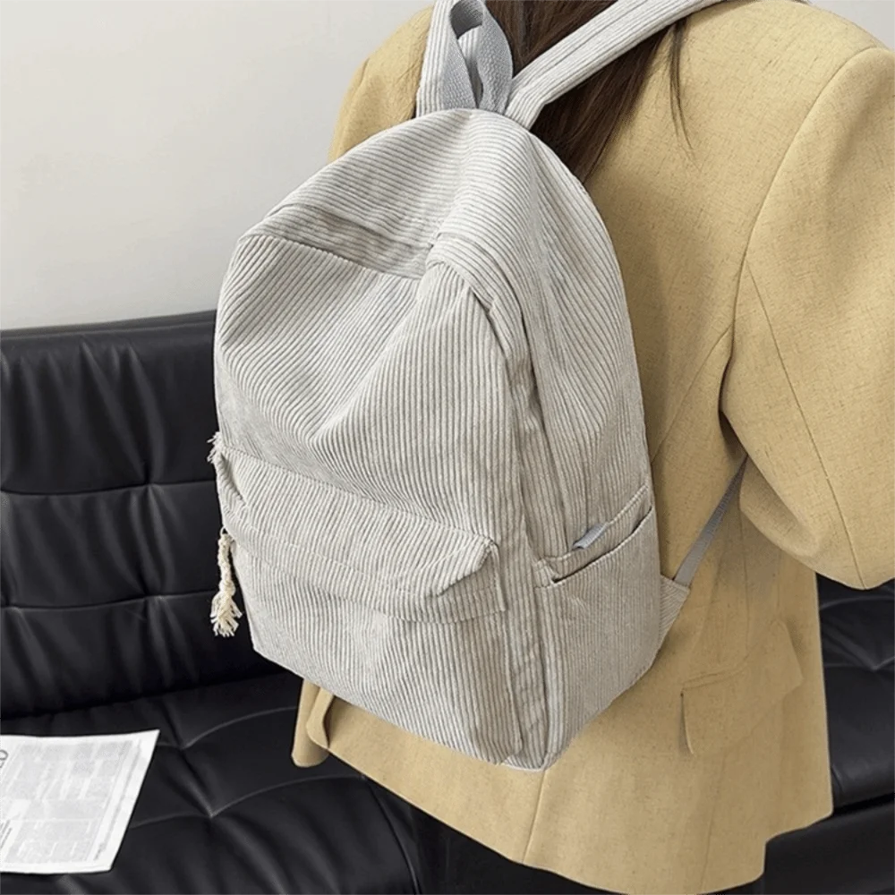 Lightweight Corduroy Backpack Solid Color Ulzzang Students School Bag Harajuku Large Capacity Students Daypack Kids