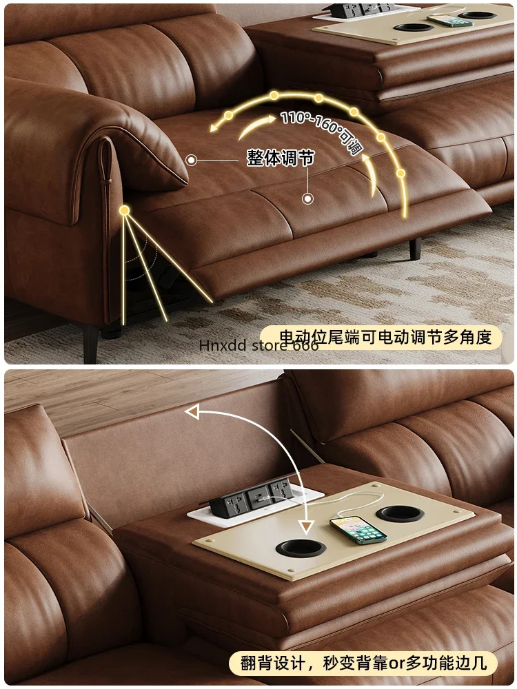 Italian minimalist first-floor cowhide living room small apartment three-person straight row functional sofa image 4