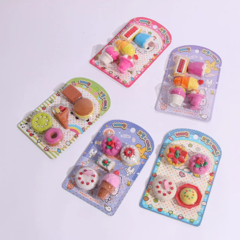 Kawaii Creative Food Cake Eraser Christmas Children Gift Ice Cream Hamburger Lollipop Detachable Rubber Eraser Stationery