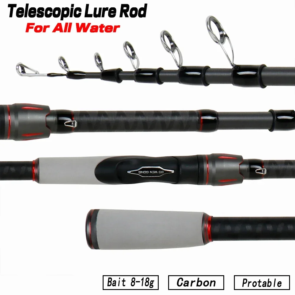 

Travel Spinning Lure Fishing Rod Mini Telescopic Carbon Fishing Pole 1.8/2.1/2.4/2.7/3.0m M Action Bait Weight 8-18g