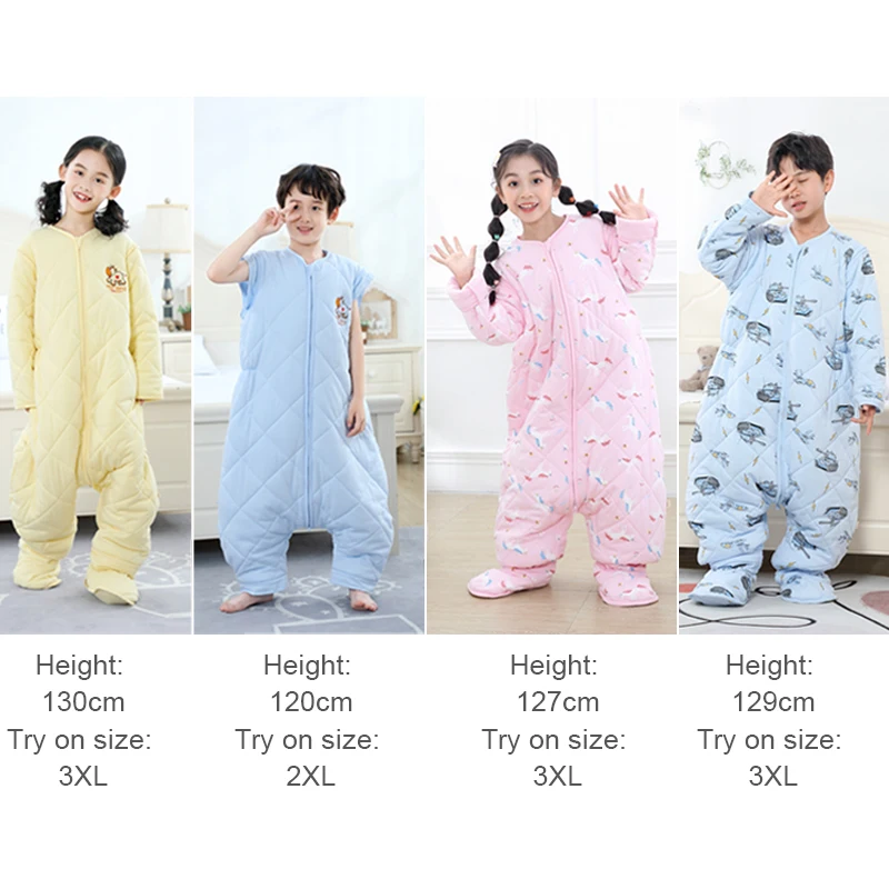 Children's Jumpsuit Pajamas Winter Warm 100% Cotton Sleeping Bag Sleep bag For Kid Jumpsuit Sleeping Bag Temperature 16℃