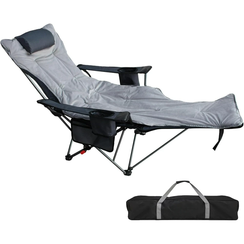 

Reclining Camping Chair with Removable Footrest Lounge Chair with Headrest, Cotton Cushion, Portable Adjustable Folding Chairs