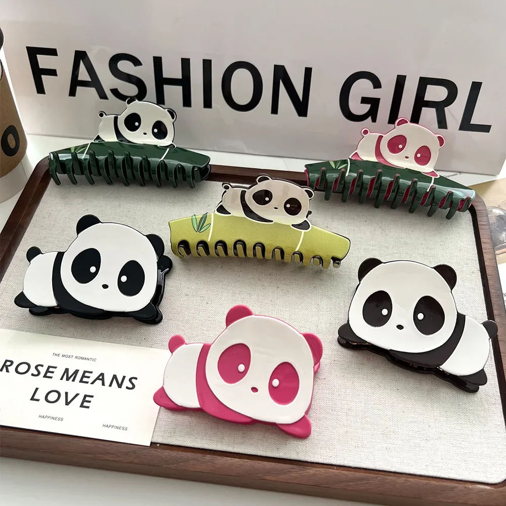 New Panda Carrying Bamboo Hair Claw Cute Design Acetate Hair Claw Clips Shark Catch Hair Accessories for Women Girls