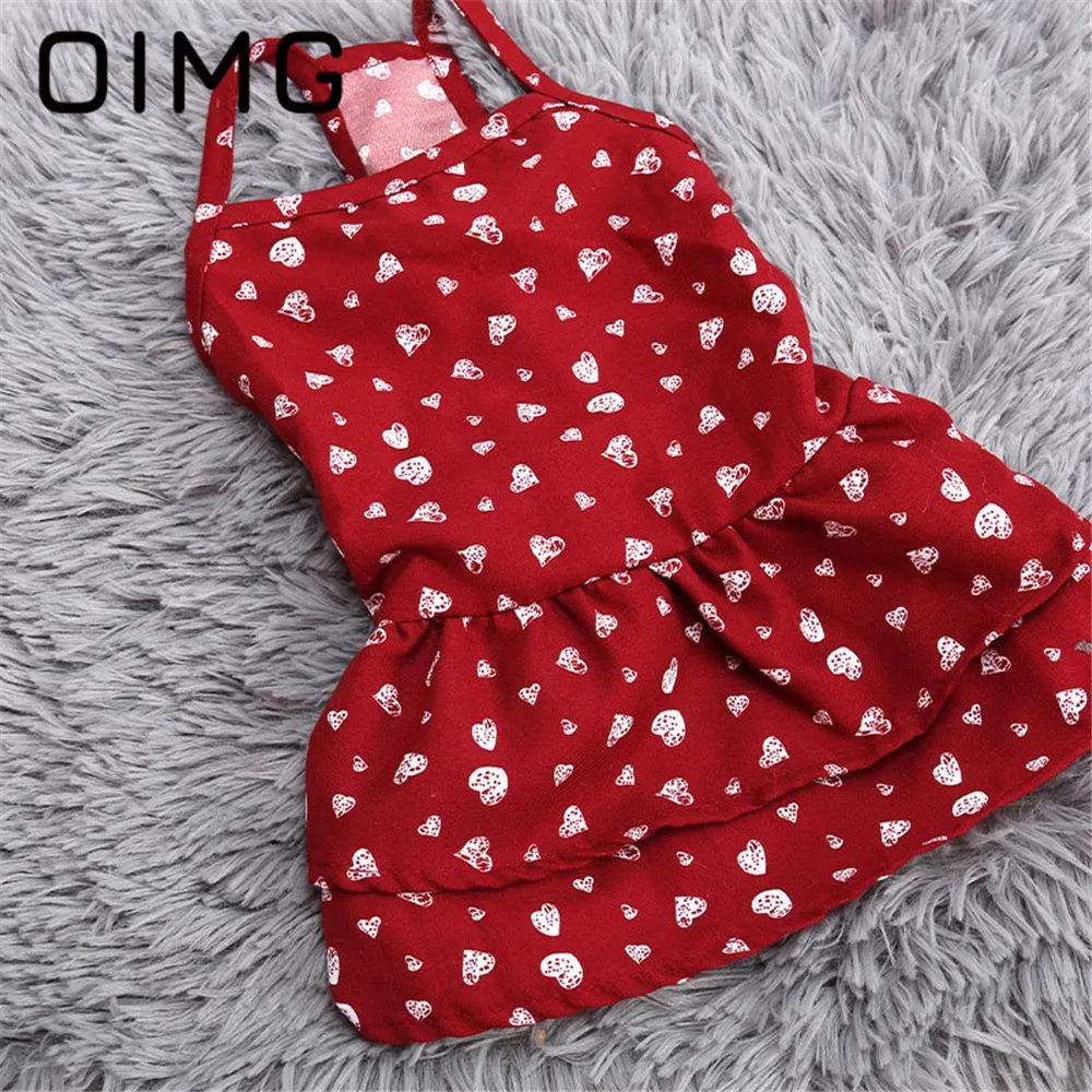 

OIMG Summer Thin Small Dog Dress Schnauzer Teddy Breathable Comfortable Pet Cat Skirt Red Heart Print Puppy Clothes Daily Attire