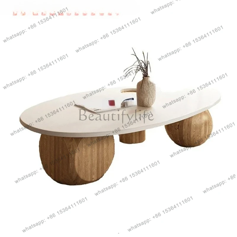 

Современный минималистичный журнальный столик в кремовом стиле для гостиной, японский креативный кофейный столик из массива дерева
