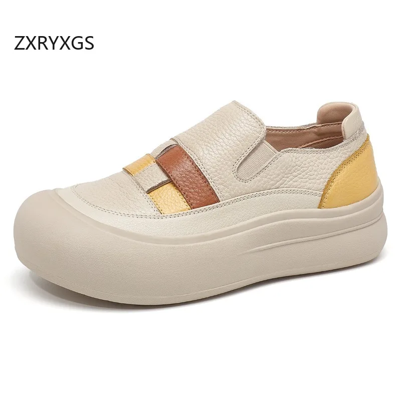 ZXRYXGS 2026 Autumn Premium Soft Cowhide Spell Colors Women's Trendy Sneakers Platform Shoes Heighten Fashion Casual Sneakers