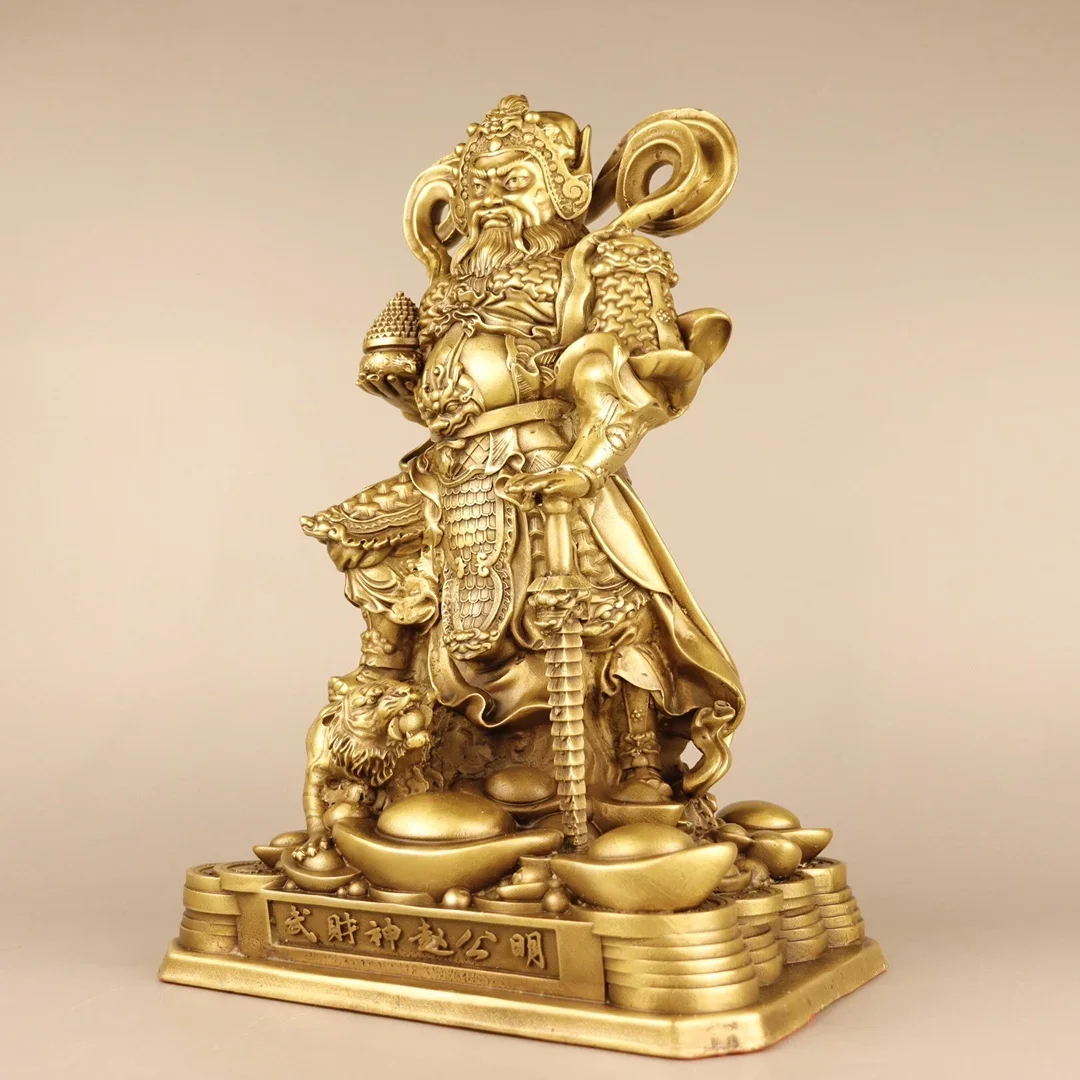 

16"Old Xizang Folk Collection Old Brass Zhao Gongming God of Wealth Yuanbao Coin Treasure Bowl Amass wealth Ornaments