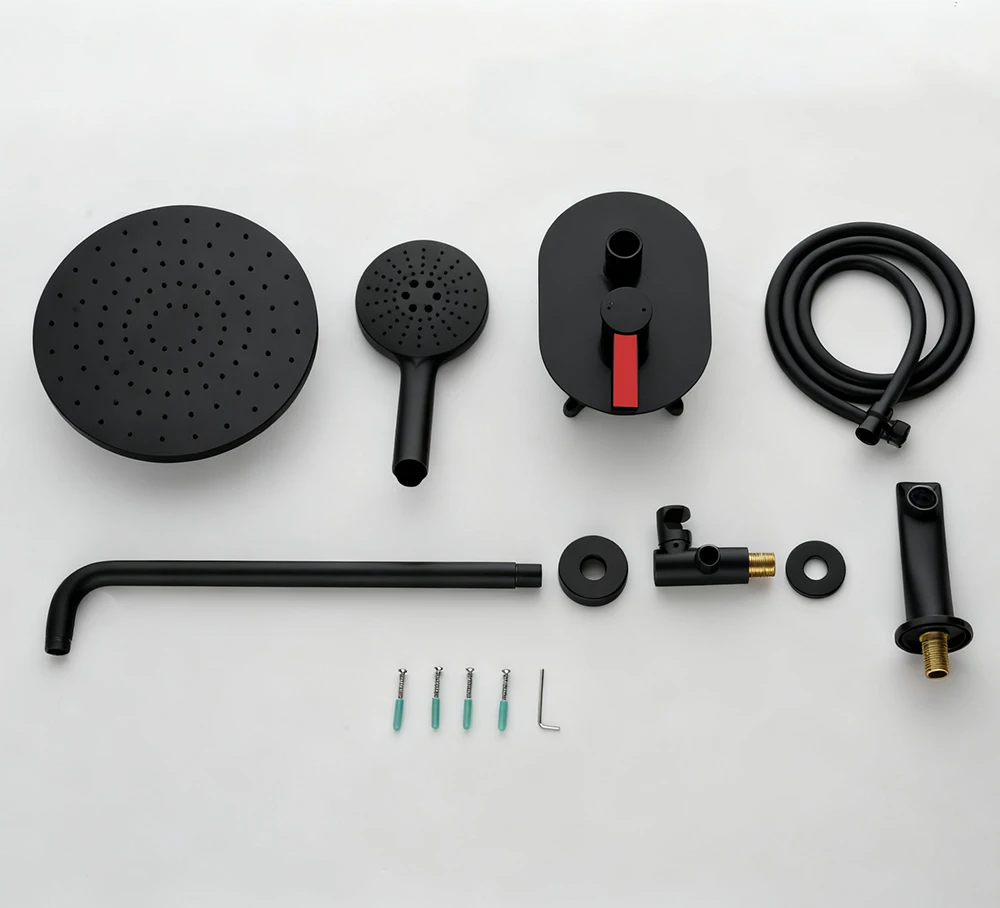 مجموعة نظام دش حوض الاستحمام الحراري الذهبي المصقول، صنابير الدش النحاسية الصلبة لتجديد فندق الحمام