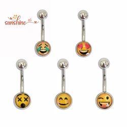 1pcs Face Expression 14G Belly Button Ring Navel Nombril Piercing Ear Rings Body Piercing Jewelry 10 Mm Bar For Women Piercing