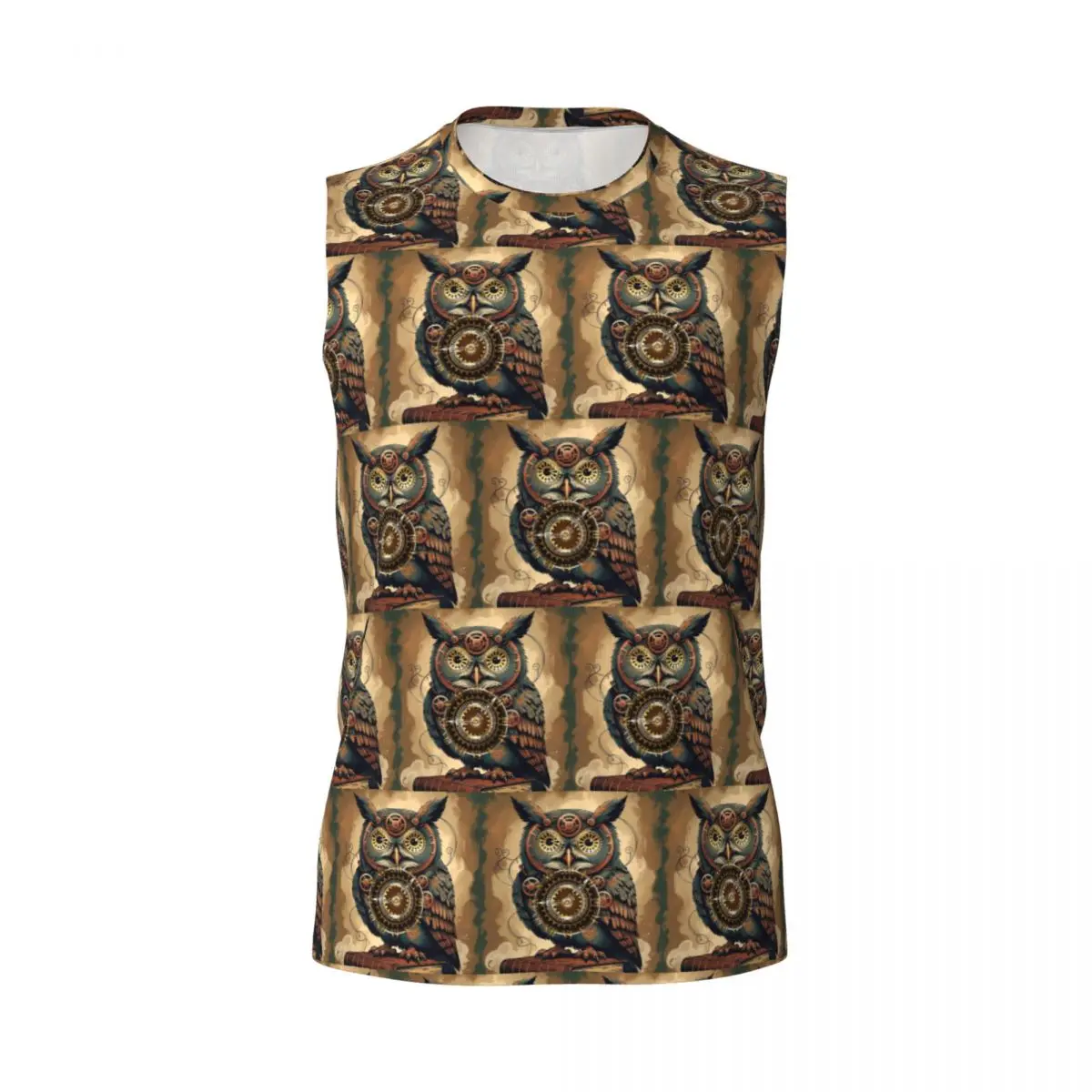 Steampunk Owl With Clock And Gears Men Printed Sleeveless T-shirt Casual Hip Hop Street Style Beach Holiday Tank Tops